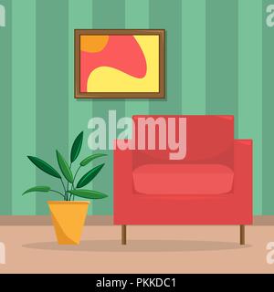 Vector illustration de la télévision salon avec un fauteuil et une fleur dans un cachepot. Illustration de Vecteur