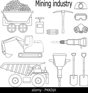 L'ensemble des illustrations pour l'industrie minière sur un fond blanc. Illustration de Vecteur