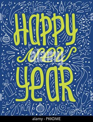 Dessiné à la main lumineuse lettrage en doodles - bonne année. Illustration de Vecteur