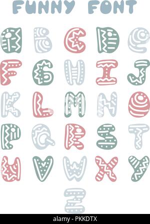 Funny alphabet anglais dessiné à la main. Illustration de Vecteur