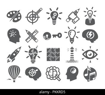La créativité icons set d'icônes pour l'inspiration, idée, le cerveau, l'imagination, la résolution de problèmes, puissance d'esprit Illustration de Vecteur