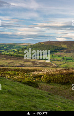 Campagne pittoresque sur les hauteurs (collines ondulantes de la vallée de Wharfedale, pic de Simon's Seat, lumière du soleil et ombres sur terre, ciel bleu) - Yorkshire Dales, Angleterre, Royaume-Uni Banque D'Images