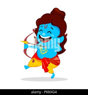 Le Seigneur Rama tenant arc et flèche. Drôle de personnage pour festival Navratri de l'Inde. Vector illustration sur fond blanc Illustration de Vecteur