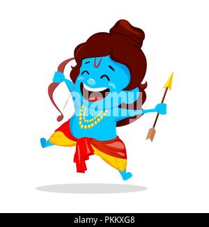 Le Seigneur Rama tenant arc et flèche. Drôle de personnage pour festival Navratri de l'Inde. Vector illustration sur fond blanc pour les festi Illustration de Vecteur