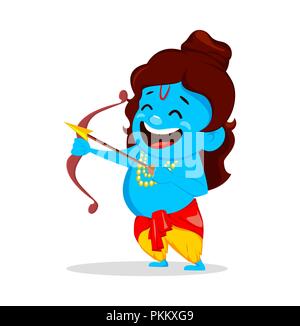 Le Seigneur Rama debout avec arc et flèche. Drôle de personnage pour festival Navratri de l'Inde. Vector illustration sur fond blanc pour les Illustration de Vecteur