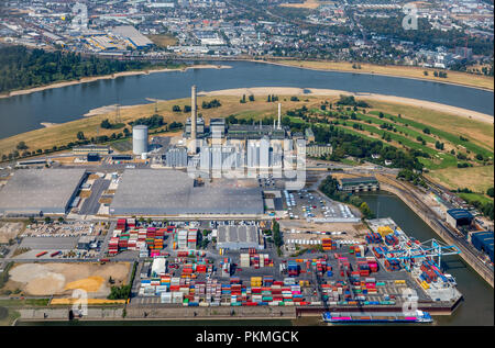 Vue aérienne, Lausward power plant, Rhin, Rheinbogen, cycle combiné, Lausward power plant, faible de l'eau sur le Rhin Banque D'Images