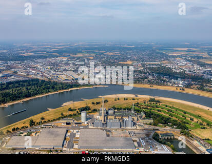 Vue aérienne, Lausward power plant, Rhin, Rheinbogen, cycle combiné, Lausward power plant, faible de l'eau sur le Rhin Banque D'Images