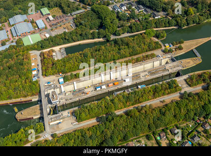 Vue aérienne, de HERNE-Ost, Rhine-Herne-Canal, rénovation, construction, Horsthausen, Herne, Ruhr, Rhénanie du Nord-Westphalie Banque D'Images