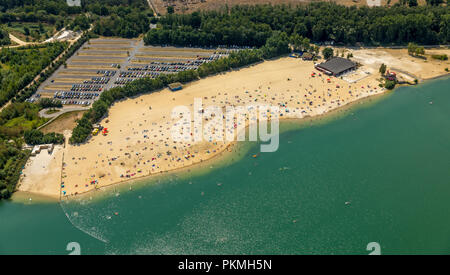 Vue aérienne, le plus populaire lido de la Ruhr est situé à l'II dans le lac Silbersee Haltern am See, Lido, l'eau turquoise Banque D'Images