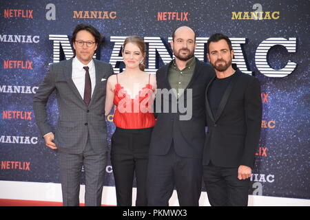 Londres, Royaume-Uni. 13 septembre 2018. Cary Fukunaga,Emma Stone,Patrick,Justin Theroux Somerville,'Maniac' Premiere TV Netflix,Queen Elizabeth Hall,Southbank,London.UK Crédit : michael melia/Alamy Live News Banque D'Images