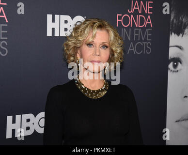 Westwood Village, USA. 13 Sep, 2018. Jane Fonda assiste à la première de Los Angeles de HBO's 'Jane Fonda en cinq actes" au Hammer Museum à Westwood Village, Californie le 13 septembre 2018. Crédit : l'accès Photo/Alamy Live News Banque D'Images