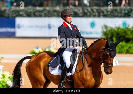 Tryon, USA. 14 septembre 2018. Tom McEwan équitation Toledo de Kerser. GBR. Le concours complet Dressage. Jour 4. Les Jeux équestres mondiaux. WEG 2018 Tryon. La Caroline du Nord. USA. 14/09/2018. Credit : Sport en images/Alamy Live News Banque D'Images