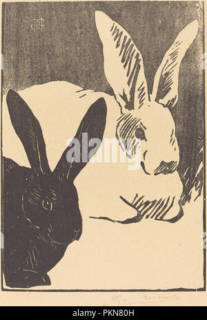 Les lapins (les lapins). En date du : 1893. Dimensions : bloc : 33 x 23,2 cm (13 x 9 1/8 in.) : feuille 60 x 43,4 cm (23 5/8 x 17 1/16 in.). Technique : gravure sur bois, sur papier vélin. Musée : National Gallery of Art, Washington DC. Auteur : Henri-Charles Guérard. Banque D'Images