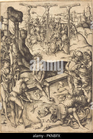 La Crucifixion. En date du : ch. 1480. Technique : gravure. Musée : National Gallery of Art, Washington DC. Auteur : Israhel van Meckenem. Banque D'Images