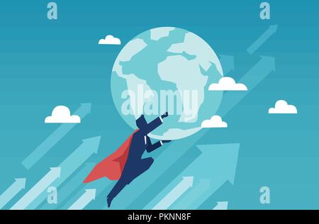 Vecteur d'un super héros volant d'affaires et la tenue de la masse Illustration de Vecteur