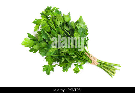 Un bouquet de persil bandé avec une corde avec un arc isolé sur fond blanc Banque D'Images