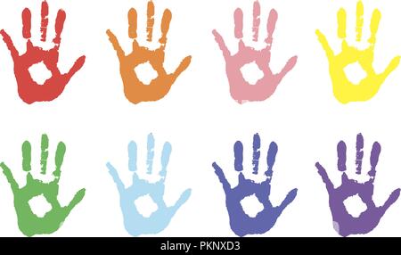 Palmiers colorés en peinture. Arrière-plan de vecteur, les impressions couleur des mains symbolise l'amitié. Illustration de Vecteur