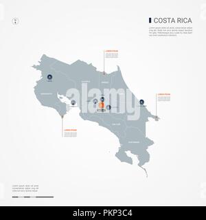 Costa Rica carte avec les frontières, villes, capitale et divisions administratives. Infographie carte vectorielle. Couches modifiables clairement étiquetés. Illustration de Vecteur