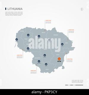 Carte de la Lituanie avec des frontières, des villes, des capitaux et des divisions administratives. Infographie carte vectorielle. Couches modifiables clairement étiquetés. Illustration de Vecteur