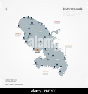 Martinique carte avec les frontières, villes, capitale et divisions administratives. Infographie carte vectorielle. Couches modifiables clairement étiquetés. Illustration de Vecteur