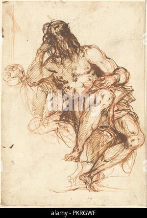 Saint Jérôme. Dimensions : hors tout : 31 x 21,8 cm (12 3/16 x 8 9/16 in.). Médium : stylo plume et encre brune avec reed plus de craie rouge sur papier vergé ; prévue. Musée : National Gallery of Art, Washington DC. Auteur : Alessandro Maganza. Banque D'Images