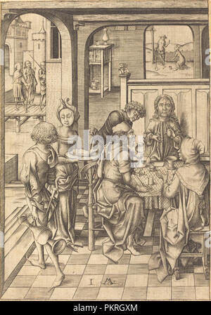 Le Christ à Emmaüs. En date du : ch. 1480. Technique : gravure. Musée : National Gallery of Art, Washington DC. Auteur : Israhel van Meckenem. Banque D'Images