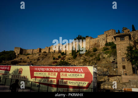 Espagne, Malaga - 24 juin 2017 : Panorama du théâtre romain, l'Alcazaba Gibralfaro Malaga, Costa del Sol, Espagne, l'Europe par un beau jour d'été Banque D'Images