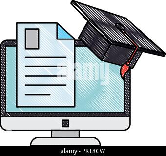 Document avec ordinateur et hat l'obtention du diplôme Illustration de Vecteur