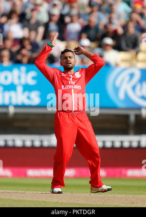 Edgbaston, Birmingham, UK. 15 Sep, 2018. Vitalité T20 Cricket finale souffle Jour, Worcestershire Rapids contre la foudre ; Zahib Lancashire Khan de Lancashire : Action Crédit Plus Sport/Alamy Live News Banque D'Images