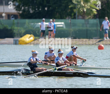 Plovdiv, Bulgarie, samedi, 15 septembre 2018. Championnats du monde d'Aviron de la FISA, finale, la femme, une paire, équipage :, Bow, Caileigh filmer et Hillary JANSSENS, remportant la médaille d'or pour le Canada, Â© Peter SPURRIER, Crédit : Peter SPURRIER/Alamy Live News Banque D'Images