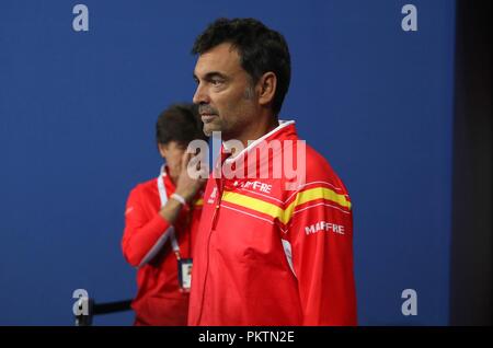 Lille, France, 14 sept 2018. Coach Sergi Bruguera (Espagne) lors de la Coupe Davis 2018, demi-finale match de tennis entre la France et l'Espagne le 14 septembre 2018 au Stade Pierre Mauroy à Lille, France - Photo Laurent Lairys / DPPI Crédit : Laurent Locevaphotos Lairys/agence/Alamy Live News Banque D'Images