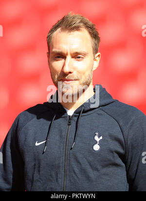 Tottenham Hotspur's Christian Eriksen arrive pour le premier match de championnat au stade de Wembley, Londres. Banque D'Images