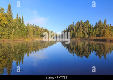 La réflexion de l'eau dans le lac, Lac Lajoie, Parc National du Mont Tremblant, Quebec Province, Canada Banque D'Images