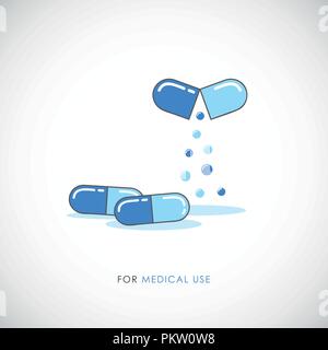 Bleu jeu de comprimés et gélules comprimés analgésiques, antibiotiques, vitamines medical icon vector illustration Illustration de Vecteur