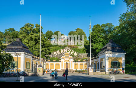 L'entrée de Skansen Hazelius un vieux amusement park en plein centre de Stockholm Banque D'Images