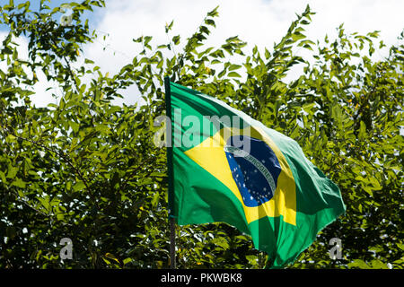 Drapeau du Brésil dans le vent. Banque D'Images