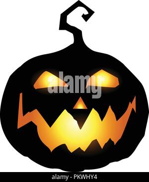 Soir de l'Halloween vector illustration d'effrayant et de citrouille mal jack o lantern avec visage rougeoyant, look terrible et un sourire d'un vilain, dans l'obscurité est Illustration de Vecteur