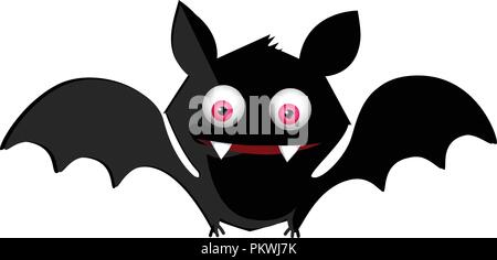 Vector illustration of cute funny black smiling bat aux yeux rouges personnage isolé sur fond blanc. Élément de design numérique de l'Halloween, de l'ic Illustration de Vecteur