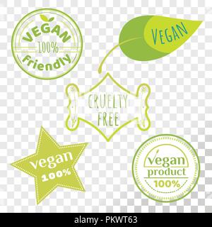 Collection d'étiquettes de vegan isolé sur fond transparent. Ensemble de la cruauté gratuitement emblèmes qui prouve la protection des droits des animaux. Illustration de Vecteur