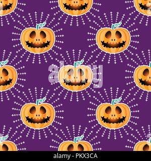 Happy Halloween jackolantern modèle homogène. Jack lantern avec rayons. Vector illustration isolé sur fond violet. Illustration de Vecteur