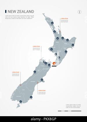 Nouvelle-zélande tracer des frontières, des villes, des capitaux et des divisions administratives. Infographie carte vectorielle. Couches modifiables clairement étiquetés. Illustration de Vecteur