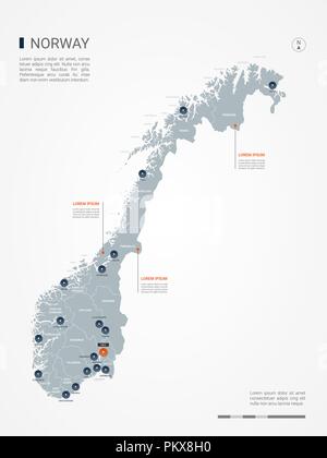 Carte de la Norvège avec des frontières, des villes, des capitaux et des divisions administratives. Infographie carte vectorielle. Couches modifiables clairement étiquetés. Illustration de Vecteur