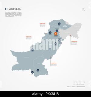 Carte du Pakistan avec des frontières, des villes, des capitaux et des divisions administratives. Infographie carte vectorielle. Couches modifiables clairement étiquetés. Illustration de Vecteur