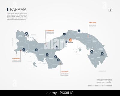 Carte de Panama avec des frontières, des villes, des capitaux et des divisions administratives. Infographie carte vectorielle. Couches modifiables clairement étiquetés. Illustration de Vecteur