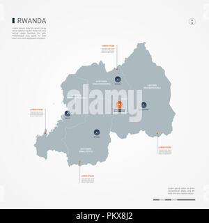 Carte du Rwanda avec des frontières, des villes, des capitaux et des divisions administratives. Infographie carte vectorielle. Couches modifiables clairement étiquetés. Illustration de Vecteur