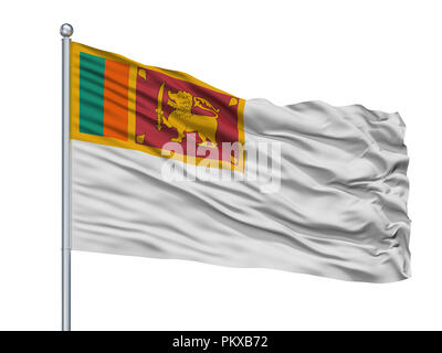 Sri Lanka Drapeau Naval Ensign sur mât, isolé sur fond blanc, 3D Rendering Banque D'Images