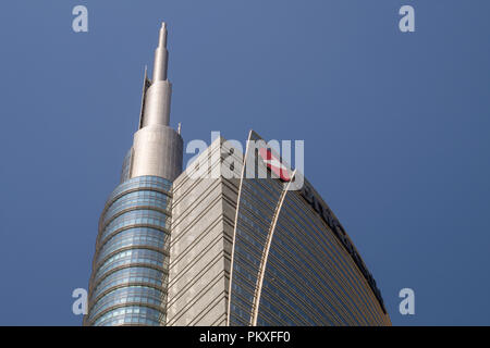 Le gratte-ciel Tour Unicredit à Milan (2012), le plus grand bâtiment en Italie, conçu par Cesar Pelli Clarke Pelli Architects (Pelli) dans la région de Porta Nuova Banque D'Images