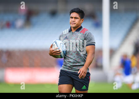 Londres, Royaume-Uni. 15 septembre 2018. Ben Tapuai d'arlequins dans le cours de l'avant match match Premiership Gallagher entre Harlequins et baignoire à Twickenham Stoop, le samedi 15 septembre 2018. Londres en Angleterre. (Usage éditorial uniquement, licence requise pour un usage commercial. Aucune utilisation de pari, de jeux ou d'un seul club/ligue/dvd publications.) Crédit : Taka Wu/Alamy Live News Banque D'Images