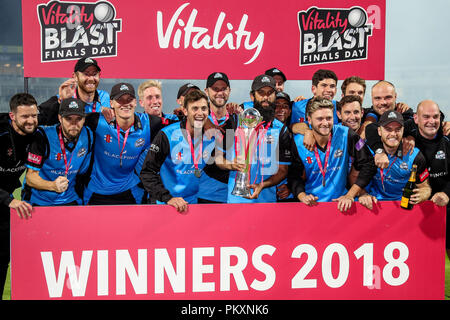 Edgbaston, Birmingham, UK. 15 Sep, 2018. Vitalité T20 Cricket finale Blast 24, Sussex et requins rapides ; Worcestershire rapides de célébrer la victoire de Worcestershire crédit final : Action Plus Sport/Alamy Live News Banque D'Images