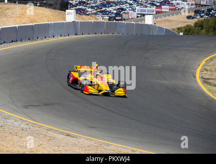 Californie, USA. 15 Sep, 2018. A : Andretti Autosport Ryan Hunter-Reay pilote (28) vitesse de pointe de 110,681 au cours du Grand Prix de GoPro Verizon Sonoma Raceway Sonoma Indycar pratique à Sonoma, CA Thurman James/CSM/Alamy Live News Banque D'Images